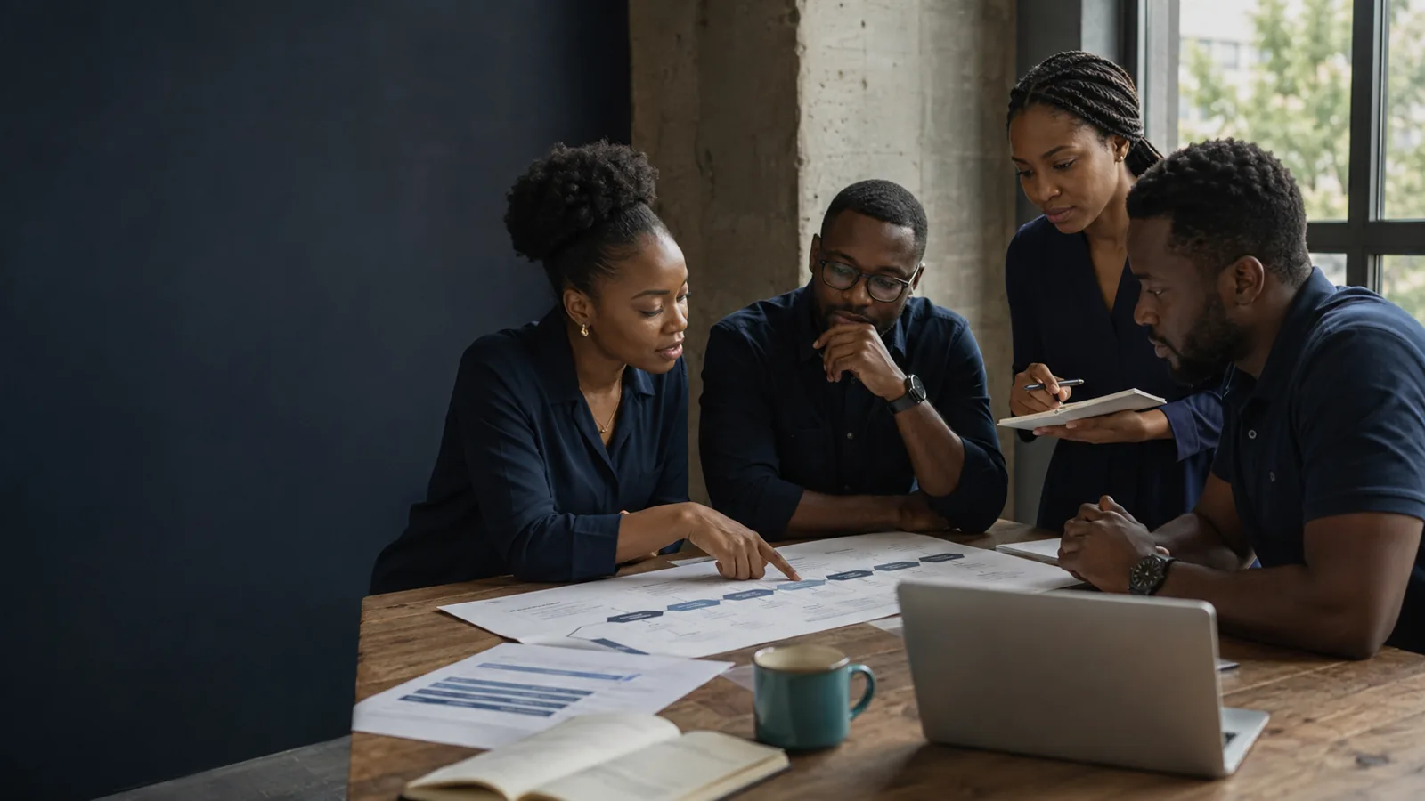 A cross-functional team around a table mid-discussion.